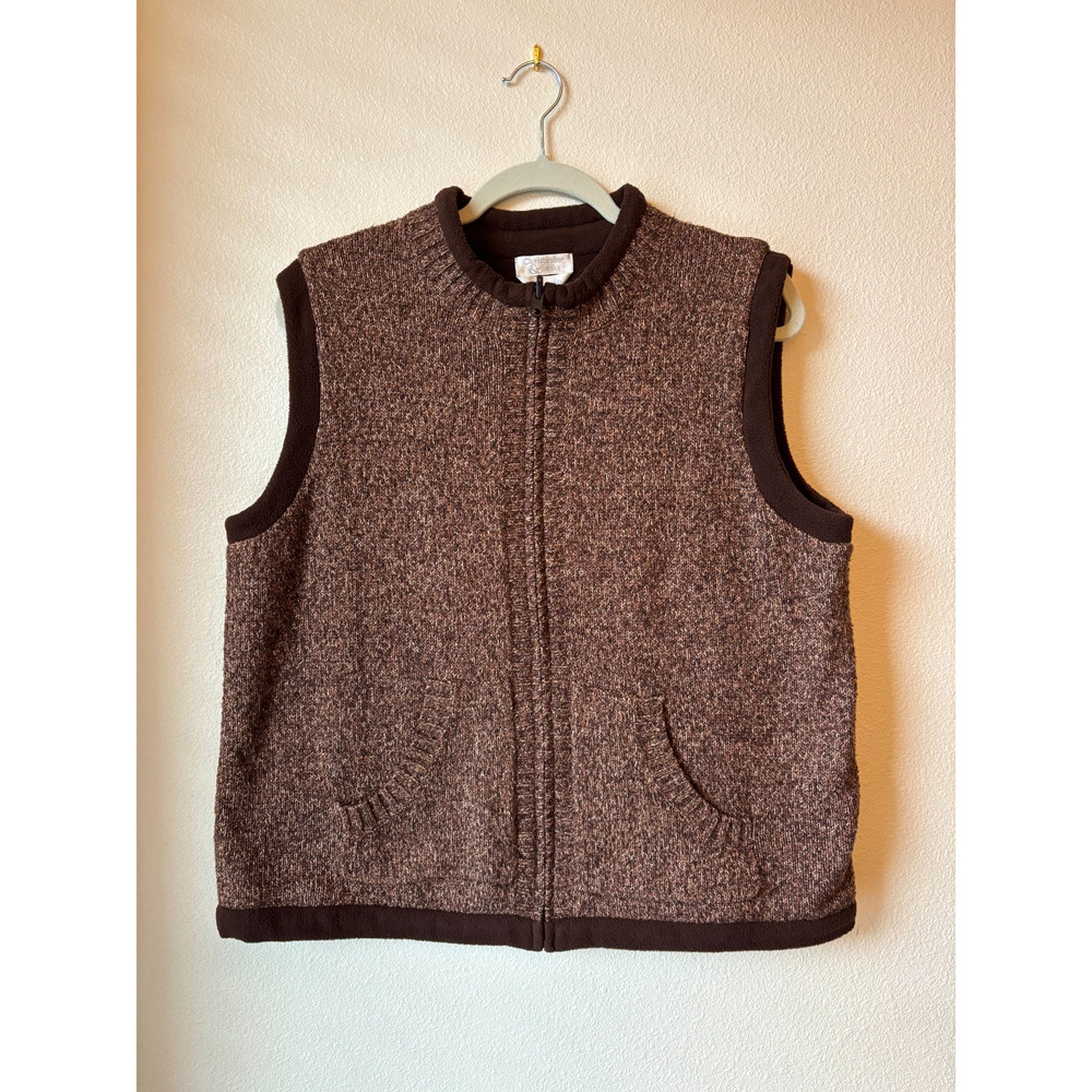 New VTG Christopher &Banks Sweater Brown Fleece Zip Up XL Grandpacore Cottage